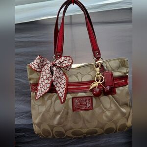 Coach Red and Gold Signature Tote Bag